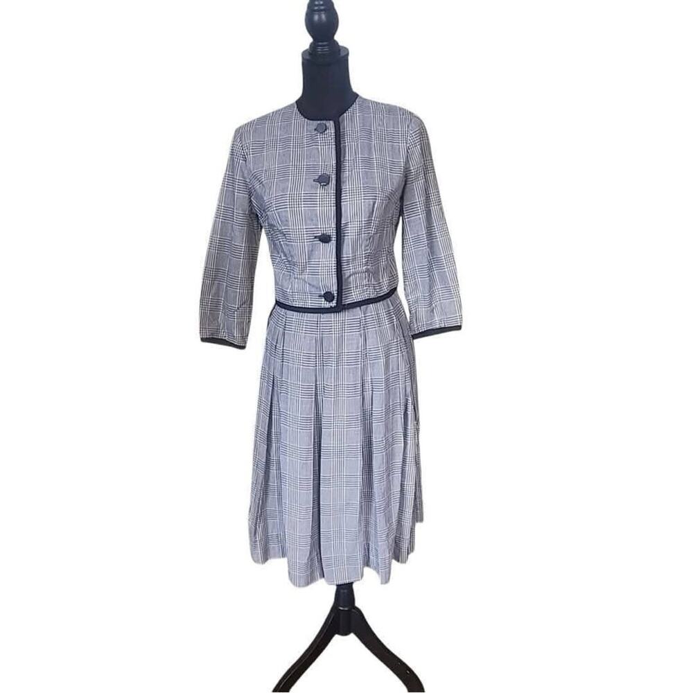 Vintage 1960s Black and White Plaid‎ Dress Suit